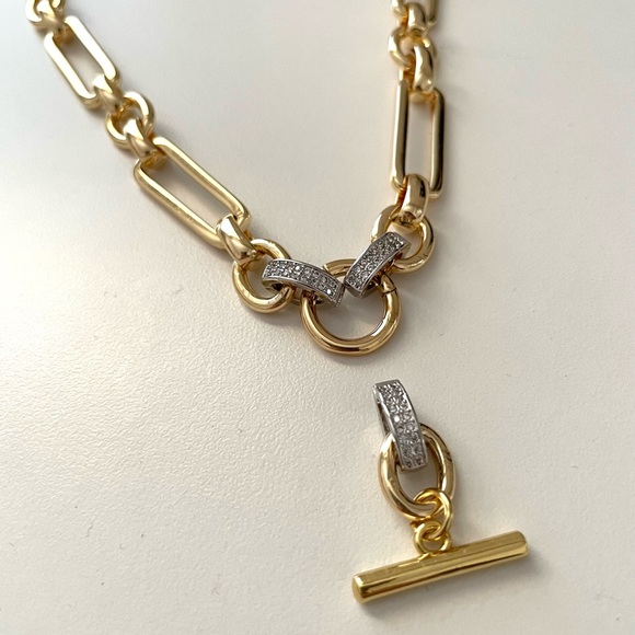 Chunky 18k Gold Fill Mixed Paperclip Chain Necklace Status T Bar Circle Toggle - Picture 5 of 6